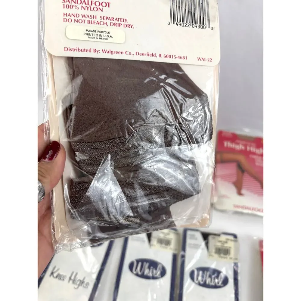Lot of 9 Vintage Stockings Thigh Highs & Knee Highs, Multiple Colors Size 8.5-11